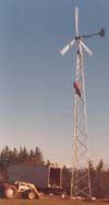 A railroad engineer's residence. Corbett, OR. 10 kW Jacobs wind generator. Mt. Hood on horison.